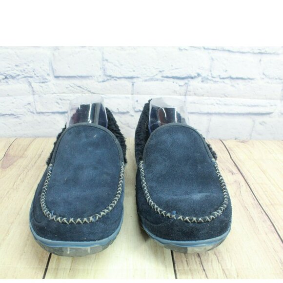 LL Bean Blue Suede Slip On Fleece Lined Mountain Moccasin Slippers Size 10 M - Picture 4 of 9